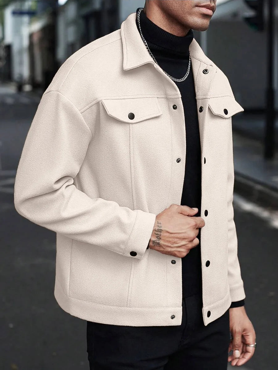 Men's Wool-Blend Jacket – Solid Color, Loose Fit, Lapel Collar, Business-Casual Outerwear for Autumn & Winter