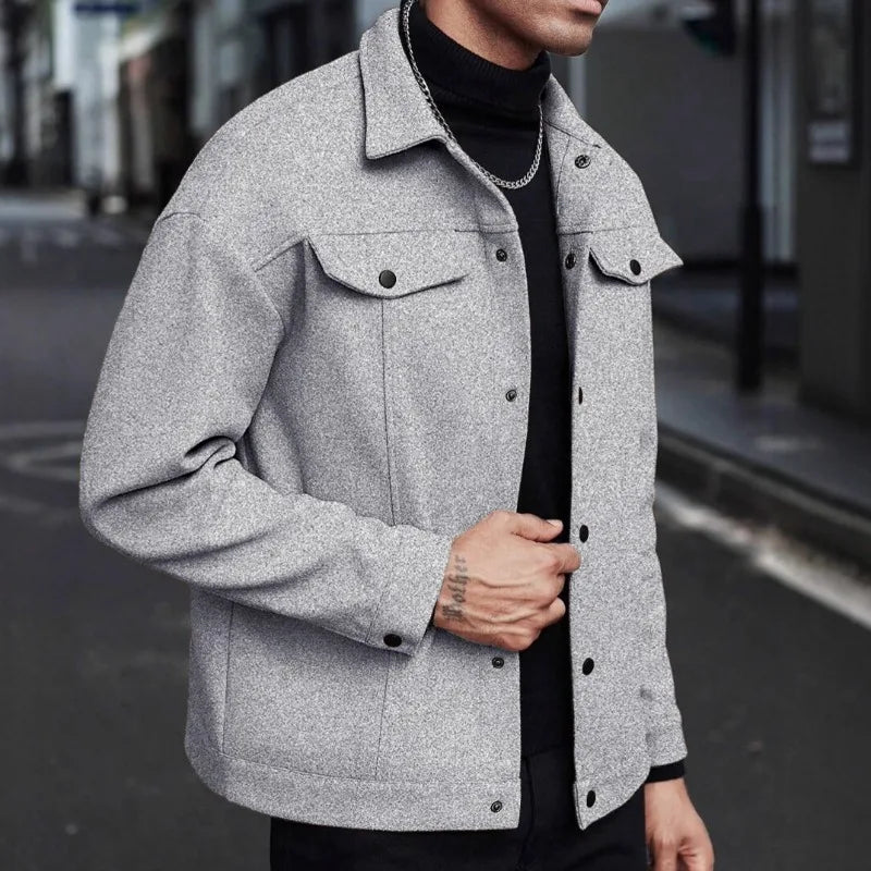 Men's Wool-Blend Jacket – Solid Color, Loose Fit, Lapel Collar, Business-Casual Outerwear for Autumn & Winter