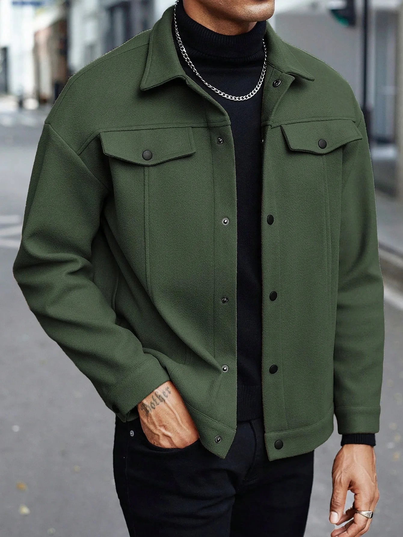 Men's Wool-Blend Jacket – Solid Color, Loose Fit, Lapel Collar, Business-Casual Outerwear for Autumn & Winter