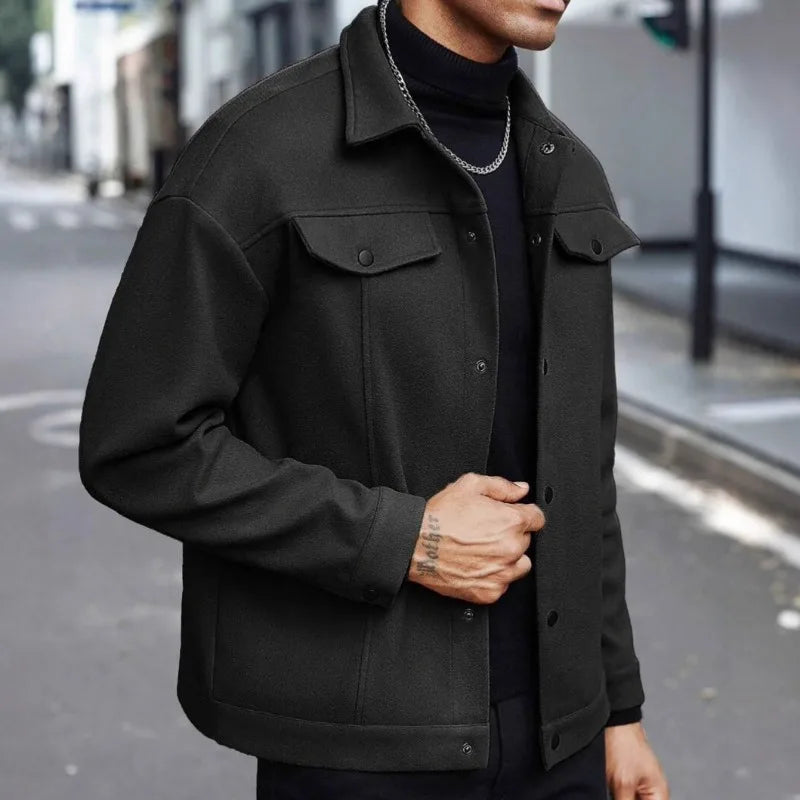 Men's Wool-Blend Jacket – Solid Color, Loose Fit, Lapel Collar, Business-Casual Outerwear for Autumn & Winter