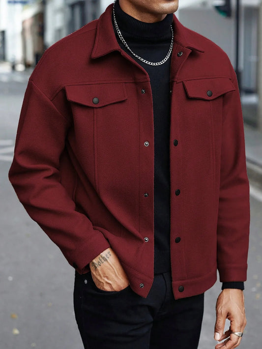 Men's Wool-Blend Jacket – Solid Color, Loose Fit, Lapel Collar, Business-Casual Outerwear for Autumn & Winter